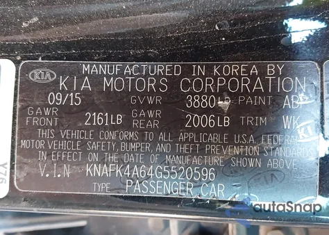 2016 Kia Forte Lx z USA, uszkodzony, nr VIN KNAFK4A64G5520596